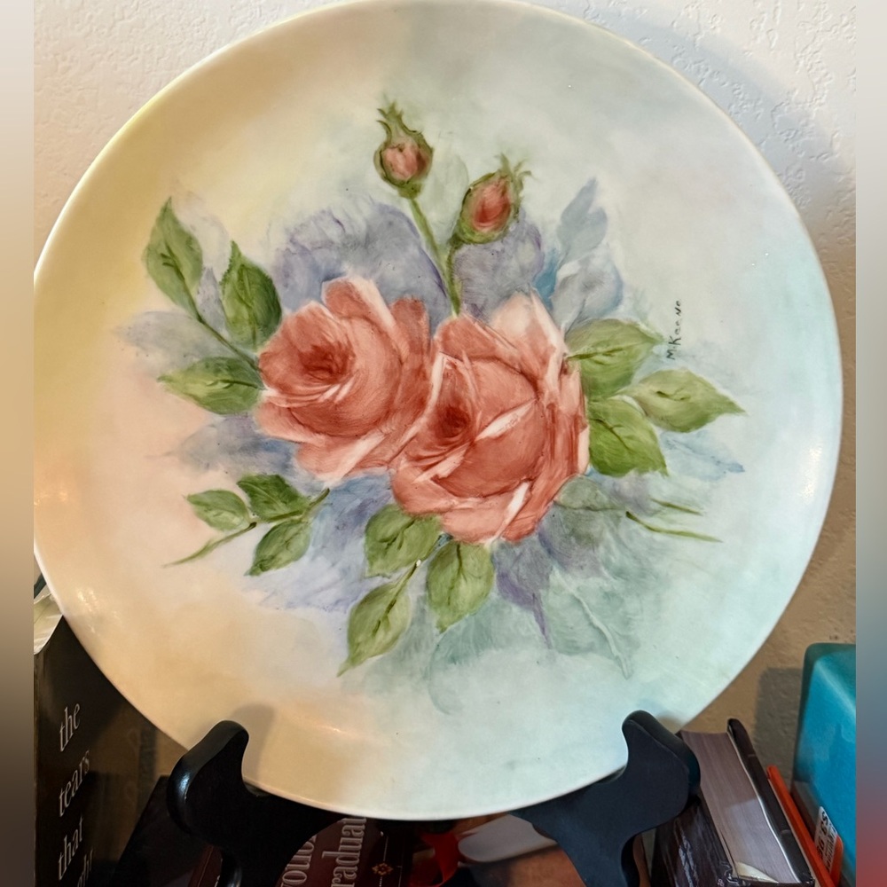 Floral Decorative Plate with Pink Roses Spring Beautiful Wall